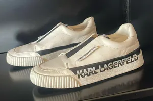 KARL LAGERFELD PARIS Josie Leather White Black Slip-On Sneakers $129 EUC Wmn’s 7 thumbnail 2