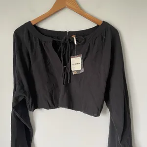 Free People Cropped Blouse Top Boho Cottagecore Black Women's Size XS thumbnail 4