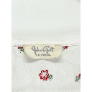 John Galt Cropped Floral Top‎ Size Medium White Red Tie Front Ruffle thumbnail 7
