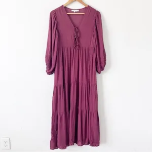 Young Fabulous & Broke Mauve Tiered Boho V Neck Midi Dress XS thumbnail 2