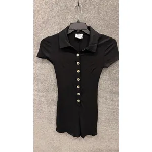 Princess Polly Women Romper 2 Black Ribbed Button Front Short Sleeve Playsuit thumbnail 3