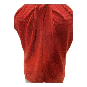 MICHAEL Michael Kors Top LARGE Red Crisscross Neck Metallic Holiday Sleeveless thumbnail 3