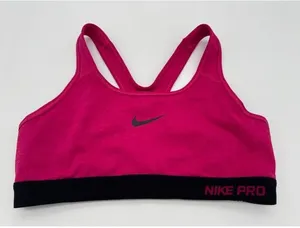 Nike Pro Racerback Sports Bra Bright Pink/Black Dri-Fit Wireless Womens Medium M thumbnail 1