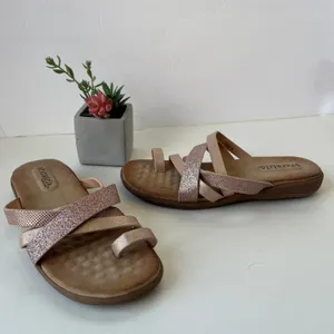 Patrizia Y2K Glitter Sandals Womens Sz 6.5 Rose Gold Boho Resort Euro Summer thumbnail 5