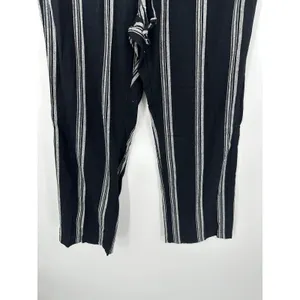Ann Taylor Pants‎ Women LARGE Black Cream Striped Elastic Waist Drawstring thumbnail 3