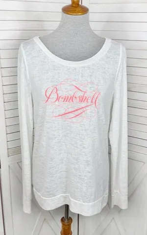 Victoria’s Secret Bombshell Burnout Slub Knit Long Sleeve Tee Shirt White‎ Small thumbnail 1