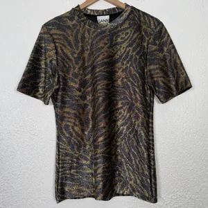 Ganni Lurex T-Shirt Tiger Print Metallic Size 42 / Large NWT thumbnail 2