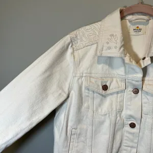 Marine Layer Women's Cream Denim Jean Jacket Embroidered Shoulder White Medium thumbnail 5
