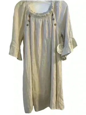 Naif‎ Crinkle 3/4 Sleeve Ruffle cottagecore boho Shift Dress- Beige/off-white M thumbnail 1