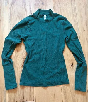 Free People The Rickie Ribbed Mock Neck Top Forest Green SP thumbnail 1