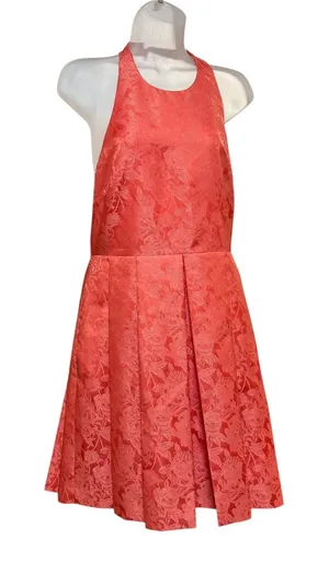 Caitlin Michelle Halter Dress Women 8 Coral Pink‎ Excellent Floral Brocade Party thumbnail 1