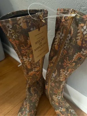 Chelsea and Violet Zayla Brocade Print Knee-High Women's Heel Boots thumbnail 4