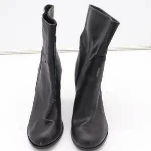 Black Faux Leather Mid-Calf Block Heel Boots Round Toe Size 9 Slouchy Pull On thumbnail 4