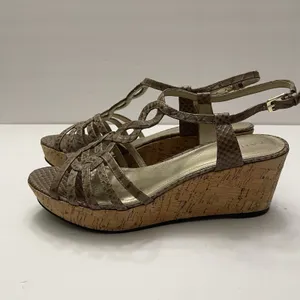 Tahari Star Cork Wedge Platform Tan‎ Snakeskin Sandal Women's 8 M Shoes Open Toe thumbnail 4