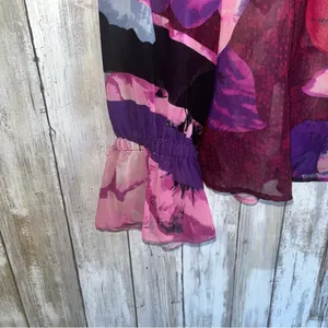 White House Black Market Purple Floral Tie Neck Blouse •Small thumbnail 8