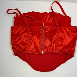 Urban Outfitters Red Satin Corset Bustier Crop Top Zip Back M thumbnail 9