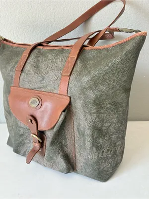 Mark Cross Vintage Army Green Leather Large Tote Shoulder Bag 19”x15” thumbnail 6