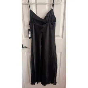 Bebe Black Satin Slip Dress Women's Small NWT Cowl Neck Midi Spaghetti Strap thumbnail 7