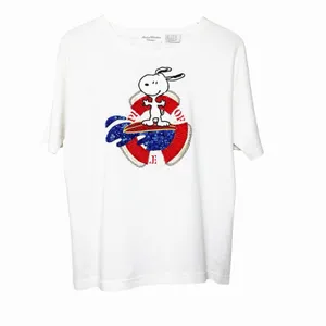 Vintage Y2K‎ Snoopy Style Kitsch Beaded Sequin Tee Womens M USA Novelty thumbnail 5