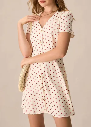 Rihoas Beige Polka Dot Button Mini Dress White thumbnail 3