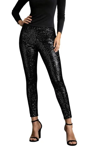 Blue B Collection Black Sequin Fully Lined Leggings Size M NWT Size M thumbnail 1