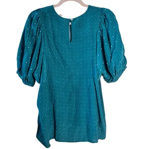 Anthropologie Dolan Green Blouse‎ Puff Sleeves Small Boho Casual thumbnail 2