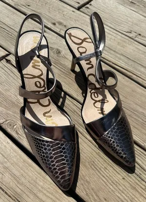 Sam Edelman Otello Metallic Silver Snakeskin Leather Pointed Stilettos, Size 10 thumbnail 1