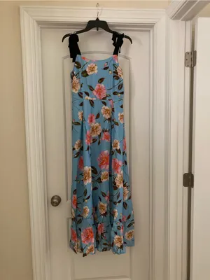 GB Women Powder Blue Floral Maxi Dress with Black Tie Straps thumbnail 5