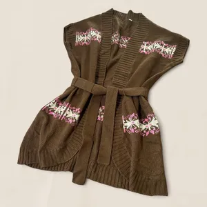 Brown vest | Boho Western Fair Isle Belted Cardigan Cottagecore Layering thumbnail 3