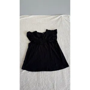 Anthropologie Black Flutter Sleeve Ruffle Tie Neck Lace Trim Boho Top Small thumbnail 2