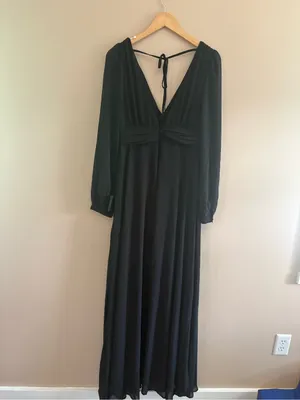 Lulus Love You So Black Long Sleeve Maxi Dress Size Medium NWT V Neck Tie Back thumbnail 6