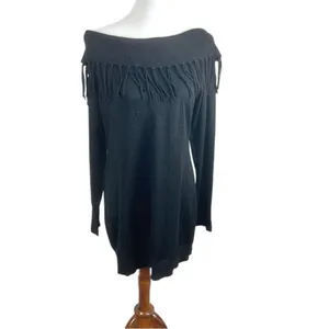 White House Black Market Metallic Fringe Off Shoulder Sweater Dress Large thumbnail 2