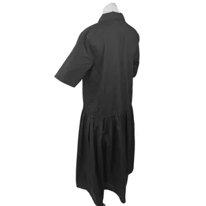 Asos Black Twill Collared Button Short Sleeve Midi A-Line Shirt Dress Size 6 thumbnail 5