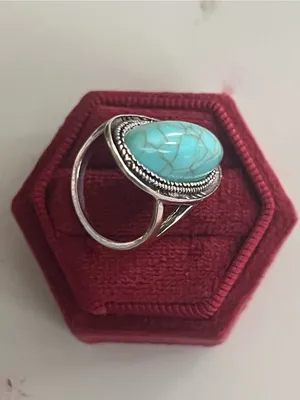 Vintage Bohemian Design Faux Turquoise Statement Ring Size 7 NWT thumbnail 3
