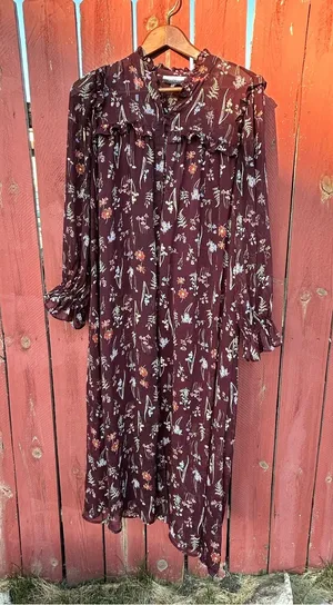Eloquii Elements Floral Long Sleeve Midi Dress - Burgundy - size 16 thumbnail 1