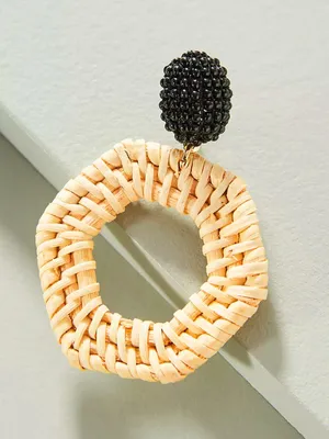 Anthropologie Jana Wicker Drop Earrings Orange Black Rattan thumbnail 2