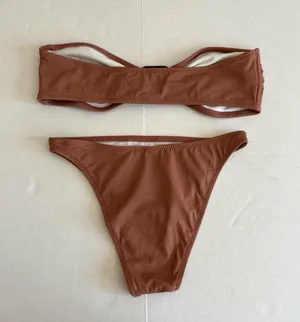 Women's Solid & Striped Brown Bikini Set Size S/XS thumbnail 3