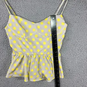 Zara Polka Dot Peplum Top Women S‎ Yellow Grey Sweetheart Bustier Cami Retro Pinup thumbnail 5