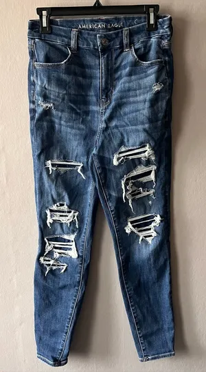 American Eagle Distressed Patched Curvy Super Hi Rise Jeggings Size 8 thumbnail 1