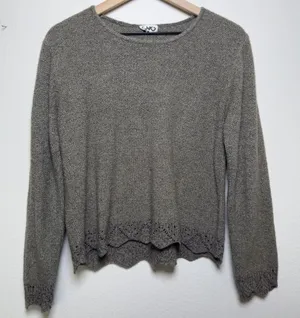 VTG 90s‎ Clio Women Granola Girl Sweater Medium Brown Scalloped Pointelle Goblin thumbnail 1