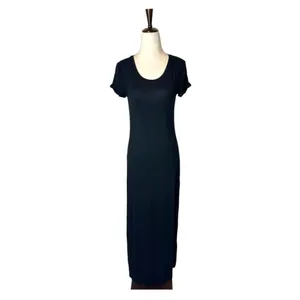 C&C California Dress Women‎ XS Black Short Sleeve Scoop Neck Tee Maxi Lounge thumbnail 2