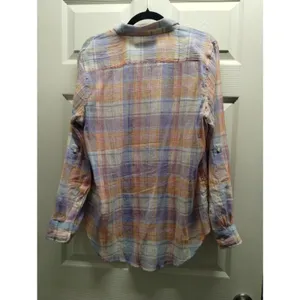 Lauren Ralph Lauren Size L Pastel Gauzy Semi-Sheer Button Up Long Sleeve Shirt thumbnail 4