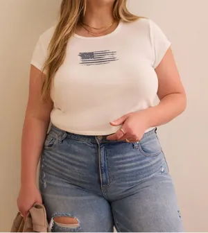 Altar'd State Arula USA Flag Baby Tee Plus Size A / 1X NWT thumbnail 1