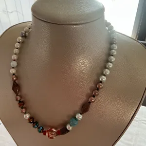 Beaded Necklace with Glass & Faux Pearl Accent thumbnail 2