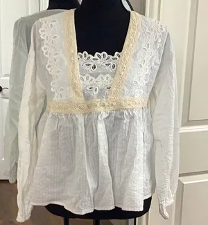 Altar’d State White Eyelet Lace Blouse thumbnail 1