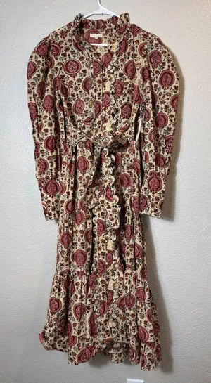 Anna Cate Paisley Floral Ruffle Tie Waist Tiered Dress Size S thumbnail 1