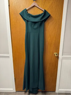 BHLDN Delice Off-the-Shoulder Crepe Long Maxi Dress Formal Gown Dark Green US 6 thumbnail 16