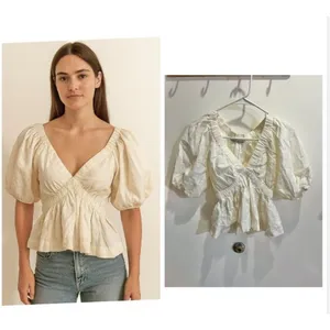 Abercrombie & Fitch Women XS Linen Blend Peplum Top Boho Cottage Boho Chic thumbnail 2