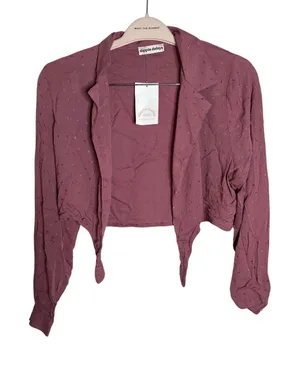 NWT Dippin Daisy’s S Georgia Mauve Long Sleeve Tie Front Beach Coverup Crop Top thumbnail 1