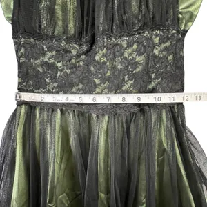 Vintage Y2K Cumbia Dress‎ XS Green Satin Black Mesh Goth Dark Fairy Whimsygoth thumbnail 9
